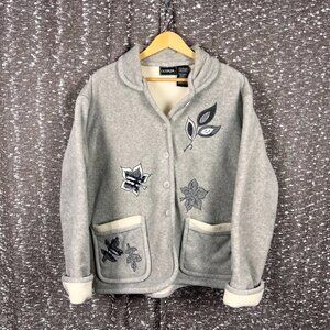 Outbrook Gray‎ Leaf Embroidered Sherpa soft Cozy Jacket